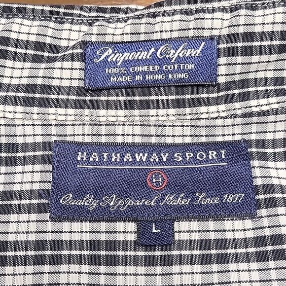 BLACK & white cherkered hathaway sport button down | size large - Picture 5 of 6